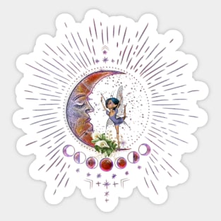 Littele fairy dancing on a moon Sticker